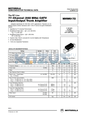 MHW6172 datasheet - 77-Channel(550 MHz) CATV Input/Output Trunk Amplifier