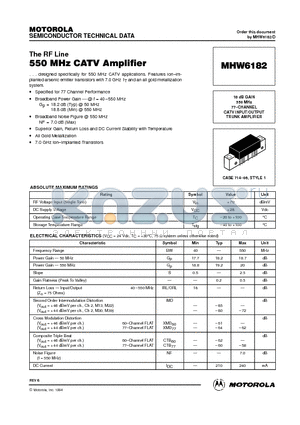 MHW6182 datasheet - 550 MHz CATV Amplifier