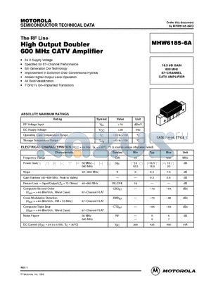MHW6185-6A datasheet - High Ouput Doubler 600 MHz CATV Amplifier Modules