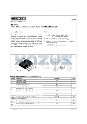 NDS8926 datasheet - Dual N-Channel Enhancement Mode Field Effect Transistor