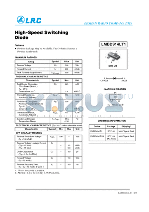 LMBD914LT1 datasheet - High-Speed Switching DIODE