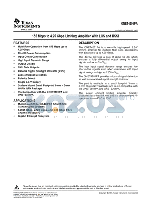 ONET4201PA datasheet - 155 Mbps to 4.25 Gbps Limiting Amplifier With LOS and RSSI