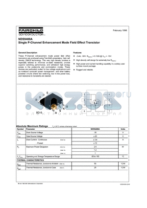 NDS9400A datasheet - Single P-Channel Enhancement Mode Field Effect Transistor