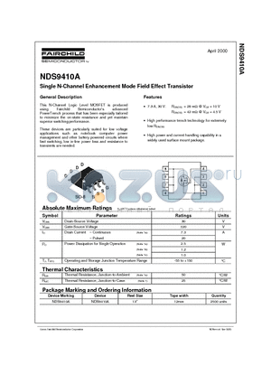 NDS9410 datasheet - Single N-Channel Enhancement Mode Field Effect Transistor