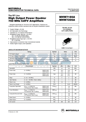 MHW7205A datasheet - High Ouput Power Doubler 750 MHz CATV Amplifier