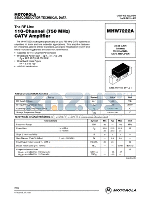MHW7222A datasheet - 22 dB GAIN 750 MHz 110 CHANNEL CATV AMPLIFIER