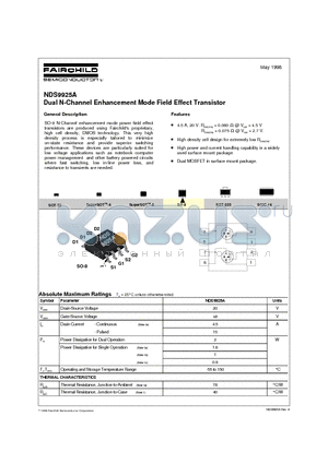 NDS9925A datasheet - Dual N-Channel Enhancement Mode Field Effect Transistor