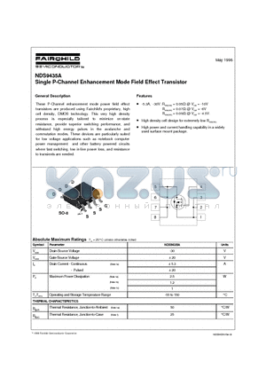 NDS9435A datasheet - Single P-Channel Enhancement Mode Field Effect Transistor