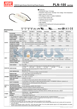 PLN-100 datasheet - 100W Single Output Switching Power Supply