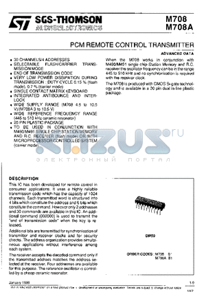 M708A datasheet - PCM REMOTE CONTROL TRANSMITTER