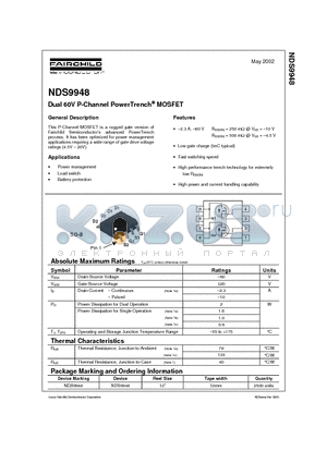 NDS9948 datasheet - Dual 60V P-Channel PowerTrench MOSFET