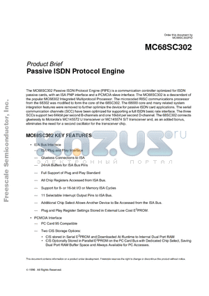 M68SC302ADS datasheet - Passive ISDN Protocol Engine