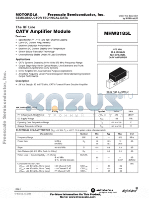 MHW8185L datasheet - The RF Line CATV AMPLIFIER MODULE