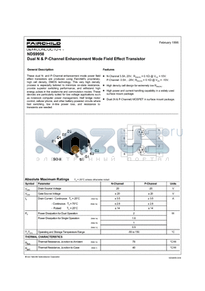 NDS9958 datasheet - Dual N & P-Channel Enhancement Mode Field Effect Transistor