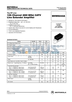 MHW8242A datasheet - 24 dB GAIN 860 MHz 128-CHANNEL CATV AMPLIFIER