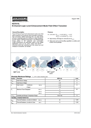 NDT014L datasheet - N-Channel Logic Level Enhancement Mode Field Effect Transistor