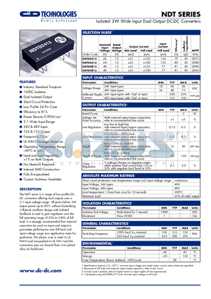 NDT datasheet - Isolated 3W Wide Input Dual Output DC-DC Converters