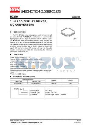 M7240G-QL1-Y datasheet - 3 1/2 LCD DISPLAY DRIVER, A/D CONVERTERS