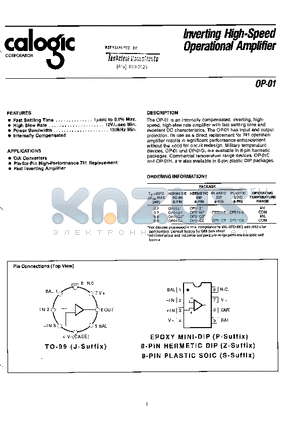 OP-01CZ datasheet - Inverting High-Speed Operational Amplifier