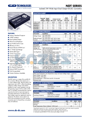 NDT2415 datasheet - Isolated 3W Wide Input Dual Output DC-DC Converters