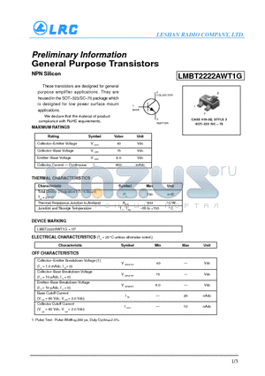 LMBT2222AWT1G datasheet - General Purpose Transistors