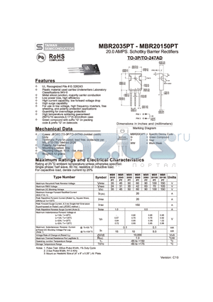 MBR20100PT datasheet - 20.0 AMPS. Schottky Barrier Rectifiers