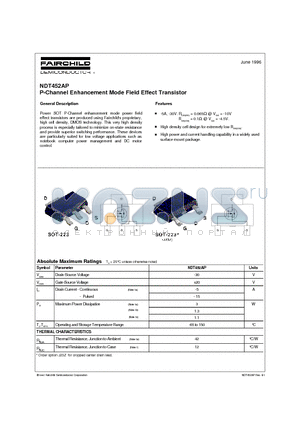 NDT452 datasheet - P-Channel Enhancement Mode Field Effect Transistor