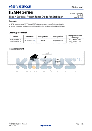 HZM11N datasheet - Silicon Epitaxial Planar Zener Diode for Stabilizer