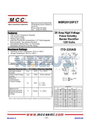 MBR20120FCT_10 datasheet - 20 Amp HighVoltage Power Schottky Barrier Rectifier 120 Volts