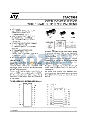 M74ACT574M datasheet - OCTAL D-TYPE FLIP FLOP WITH 3 STATE OUTPUT NON INVERTING