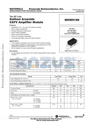 MHW9189 datasheet - GALLIUM ARSENIDE CATV AMPLIFIER MODULE