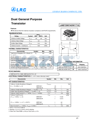 LMBT2907ADW1T1G datasheet - Dual General Purpose Transistor