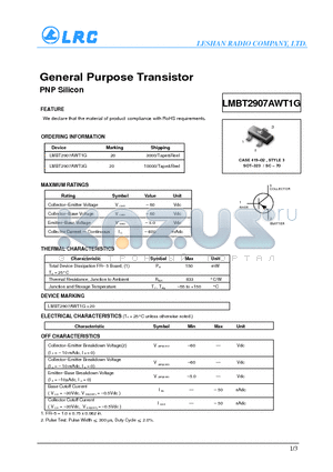 LMBT2907AWT1G datasheet - General Purpose Transistor