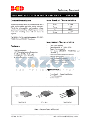 MBR20150C datasheet - HIGH VOLTAGE POWER SCHOTTKY RECTIFIER