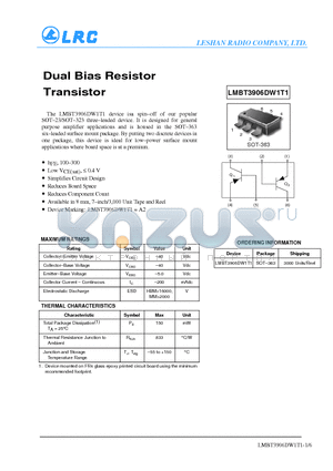 LMBT3906DW1T1 datasheet - Dual Bias Resistor Transistor