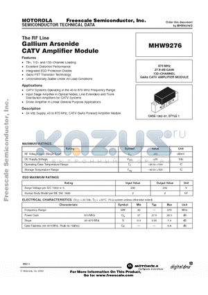 MHW9276 datasheet - GALLIUM ARSENIDE CATV AMPLIFIER MODULE