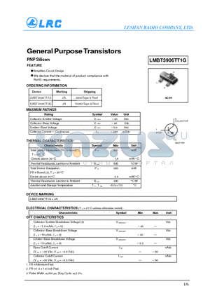 LMBT3906TT1G datasheet - General Purpose Transistors