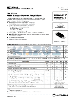 MHW927B datasheet - 6.0 W 824 to 849 MHz RF LINEAR POWER AMPLIFIERS