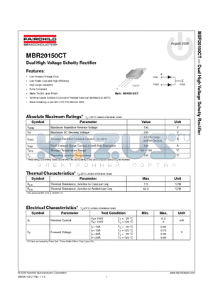 MBR20150CT datasheet - Dual High Voltage Schotty Rectifier