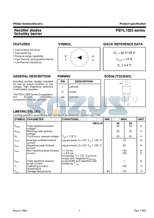 PBYL1025 datasheet - Rectifier diodes Schottky barrier