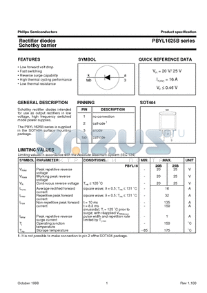 PBYL1620B datasheet - Rectifier diodes Schottky barrier