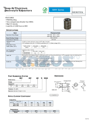 MHY datasheet - Snap-In Aluminum Electrolytic Capacitors