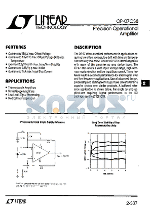 OP-07CSB datasheet - Precision Operational Amplifier