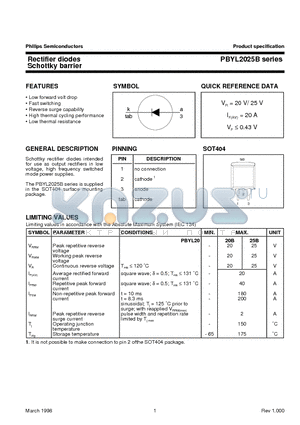 PBYL2020B datasheet - Rectifier diodes Schottky barrier