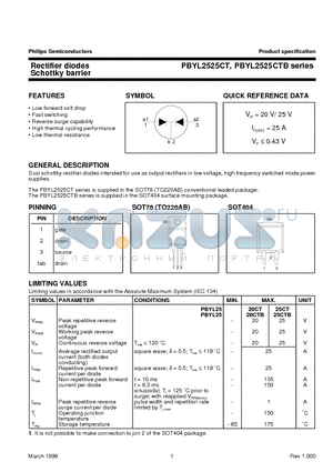 PBYL2520CTB datasheet - Rectifier diodes Schottky barrier