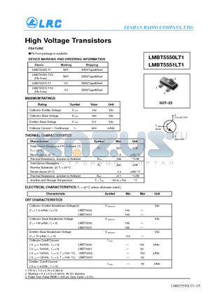 LMBT5550LT1 datasheet - High Voltage Transistors