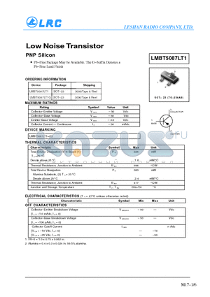 LMBT5087LT1 datasheet - Low Noise Transistor