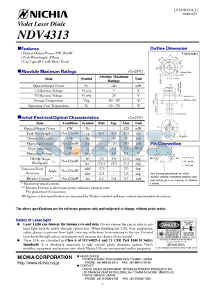 NDV4313 datasheet - Violet Laser Diode