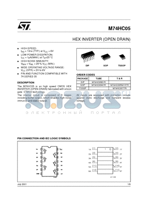 M74HC05RM13TR datasheet - HEX INVERTER OPEN DRAIN