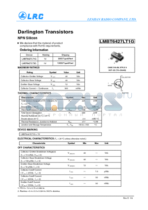 LMBT6427LT1G datasheet - Darlington Transistors NPN Silicon RoHS requirements.